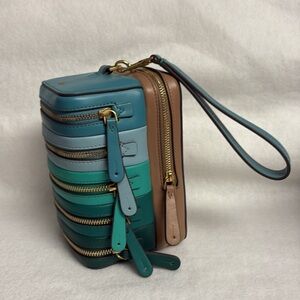ANYA HINDMARCH Stack Wristlet Clutch Pouch Blue Green Ombre Leather